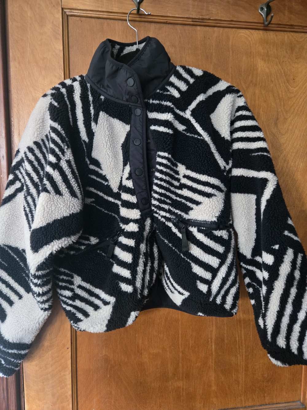 Free People Hit The Slopes Fleece Jacket Black & White Size XS - Picture 1 of 6